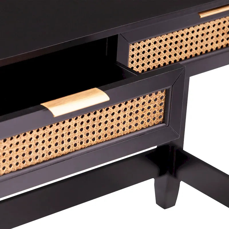 SEI Furniture Chekshire Mid-Century Modern Konsolentisch mit Rattan-Schubladen