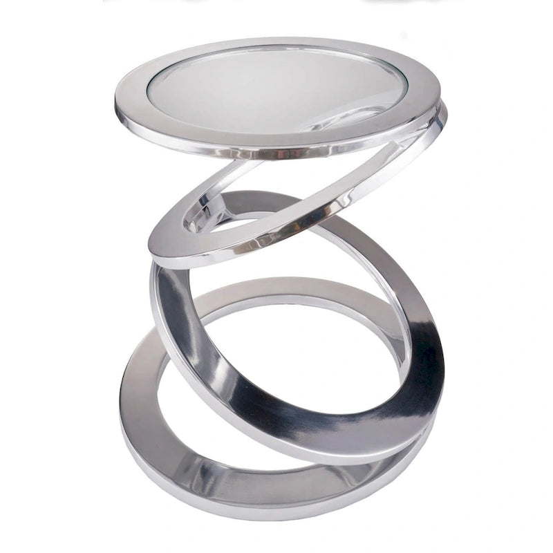HomeRoots 17 runder, abstrakter Beistelltisch aus silbernem und klarem Glas und Aluminium