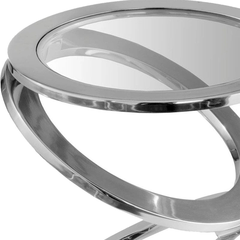 HomeRoots 17 runder, abstrakter Beistelltisch aus silbernem und klarem Glas und Aluminium