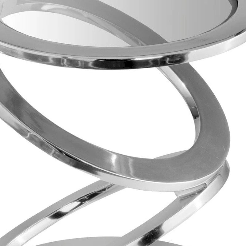 HomeRoots 17 runder, abstrakter Beistelltisch aus silbernem und klarem Glas und Aluminium