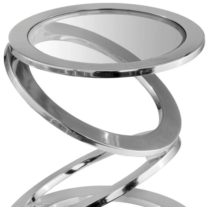 HomeRoots 17 runder, abstrakter Beistelltisch aus silbernem und klarem Glas und Aluminium