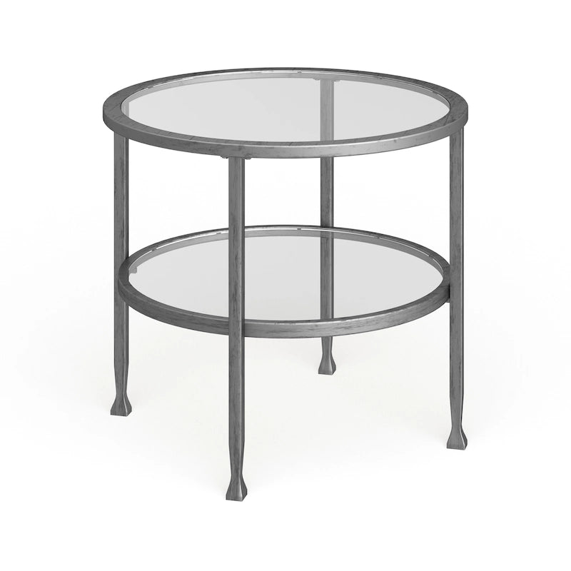 SEI Furniture Glenn Silberfarbener runder Metall-Beistelltisch mit Ablage