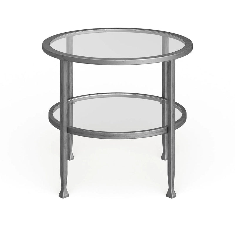 SEI Furniture Glenn Silberfarbener runder Metall-Beistelltisch mit Ablage