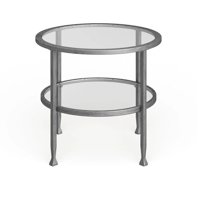 SEI Furniture Glenn Silberfarbener runder Metall-Beistelltisch mit Ablage