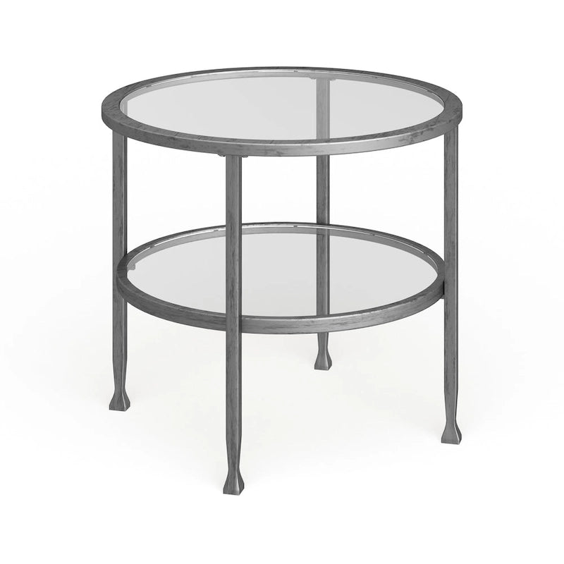 SEI Furniture Glenn Silberfarbener runder Metall-Beistelltisch mit Ablage