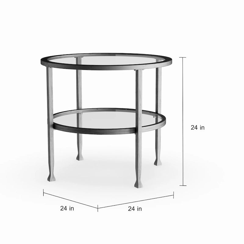 SEI Furniture Glenn Silberfarbener runder Metall-Beistelltisch mit Ablage