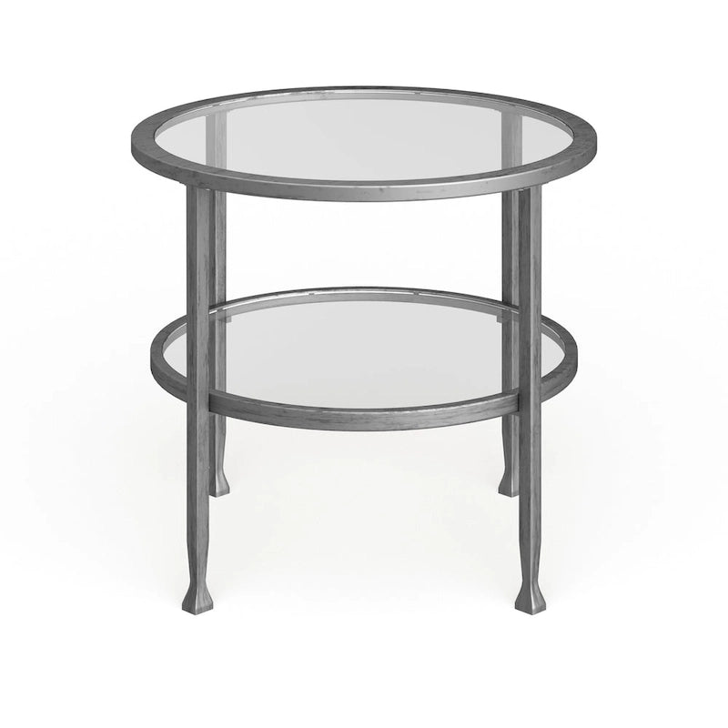 SEI Furniture Glenn Silberfarbener runder Metall-Beistelltisch mit Ablage