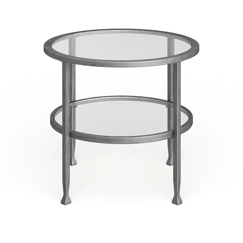 SEI Furniture Glenn Silberfarbener runder Metall-Beistelltisch mit Ablage
