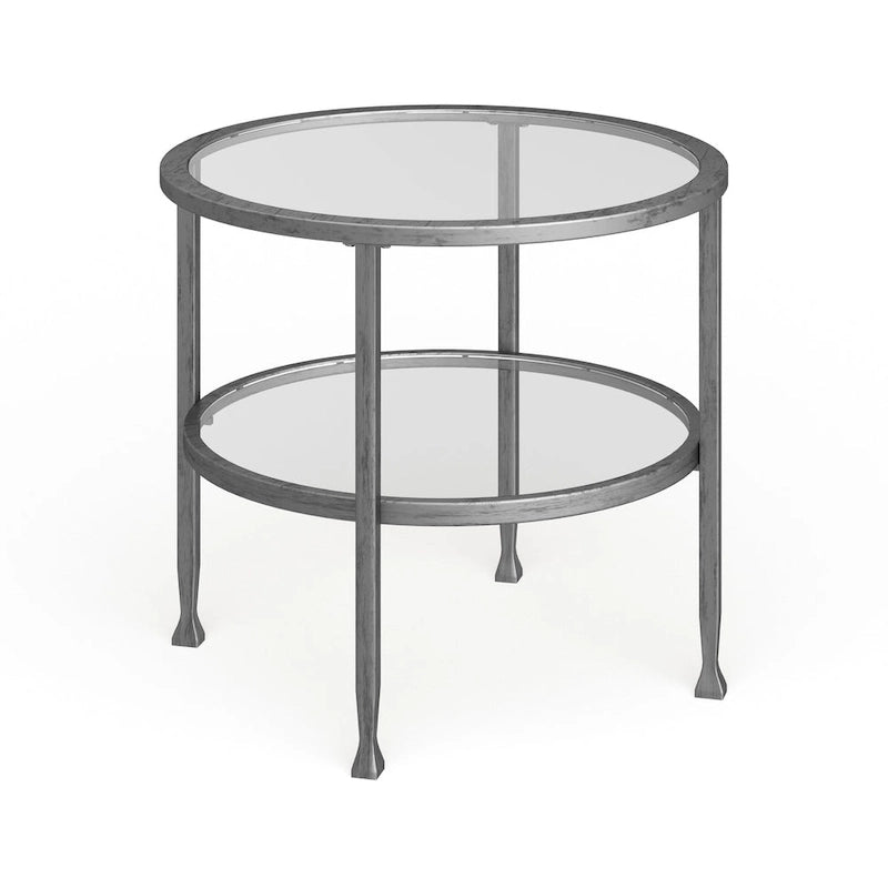 SEI Furniture Glenn Silberfarbener runder Metall-Beistelltisch mit Ablage