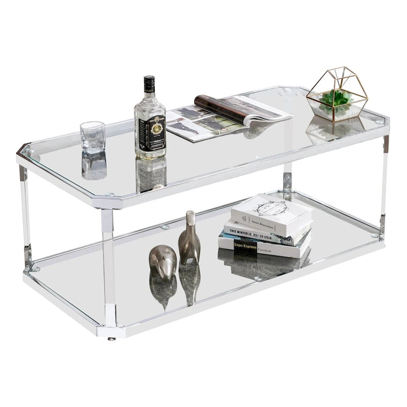 Couchtische aus Chrom, Couchtisch aus Glas mit Ablage