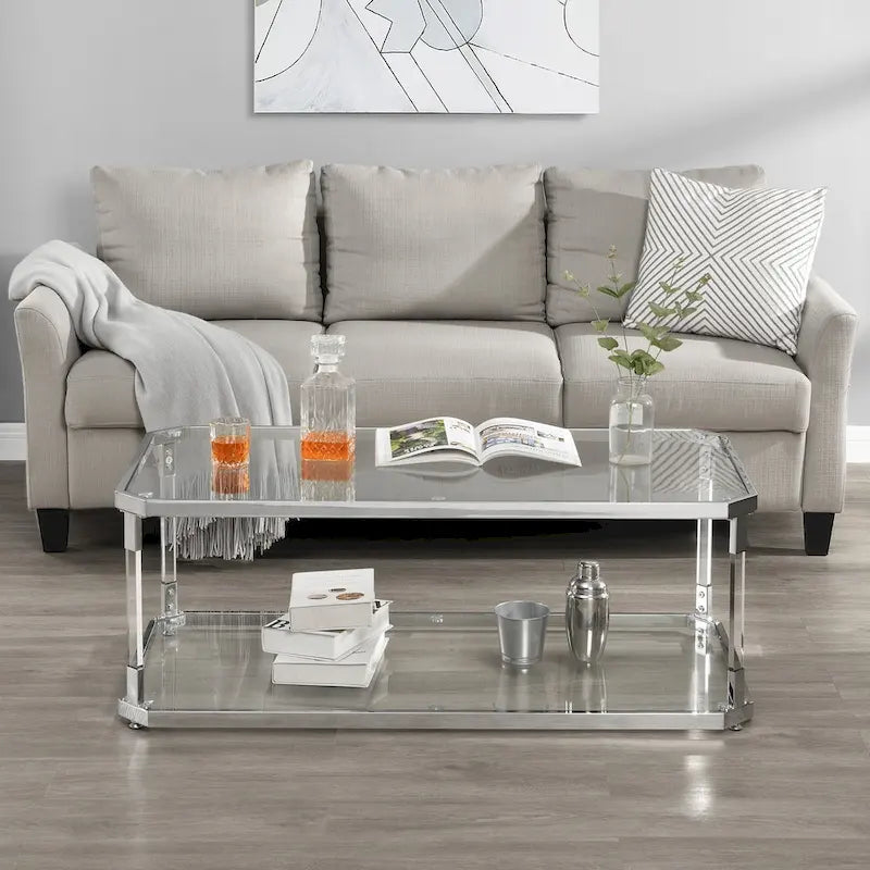 Couchtische aus Chrom, Couchtisch aus Glas mit Ablage