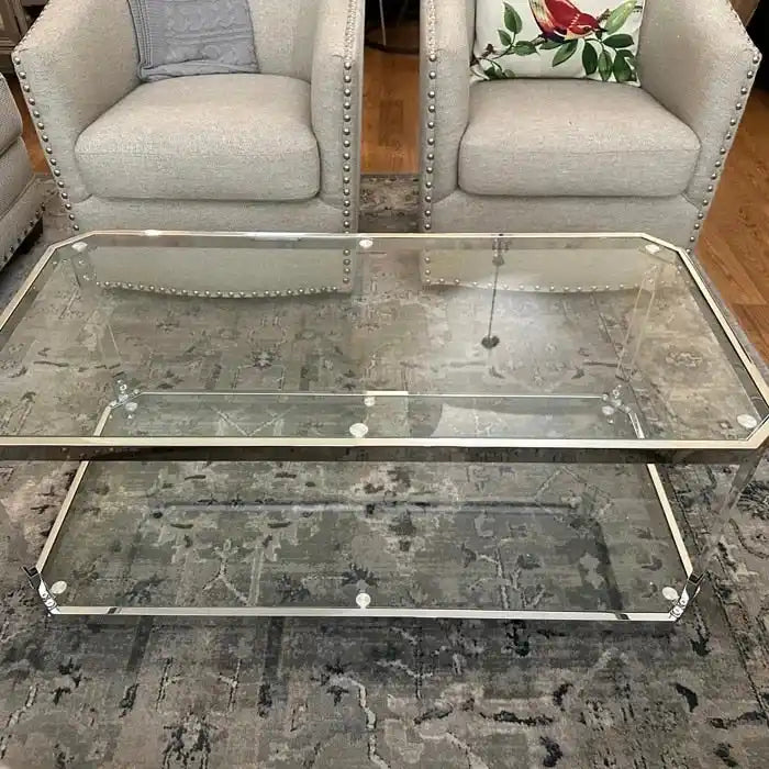 Couchtische aus Chrom, Couchtisch aus Glas mit Ablage