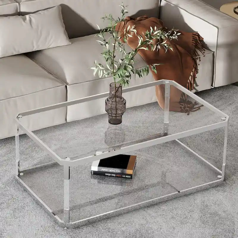 Couchtische aus Chrom, Couchtisch aus Glas mit Ablage
