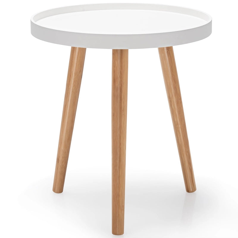 Runder Beistelltisch mit Holztablett, robuster Sofa-Beistelltisch