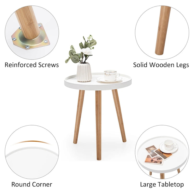 Runder Beistelltisch mit Holztablett, robuster Sofa-Beistelltisch