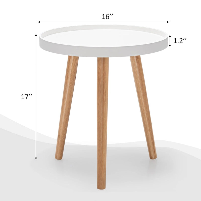 Runder Beistelltisch mit Holztablett, robuster Sofa-Beistelltisch