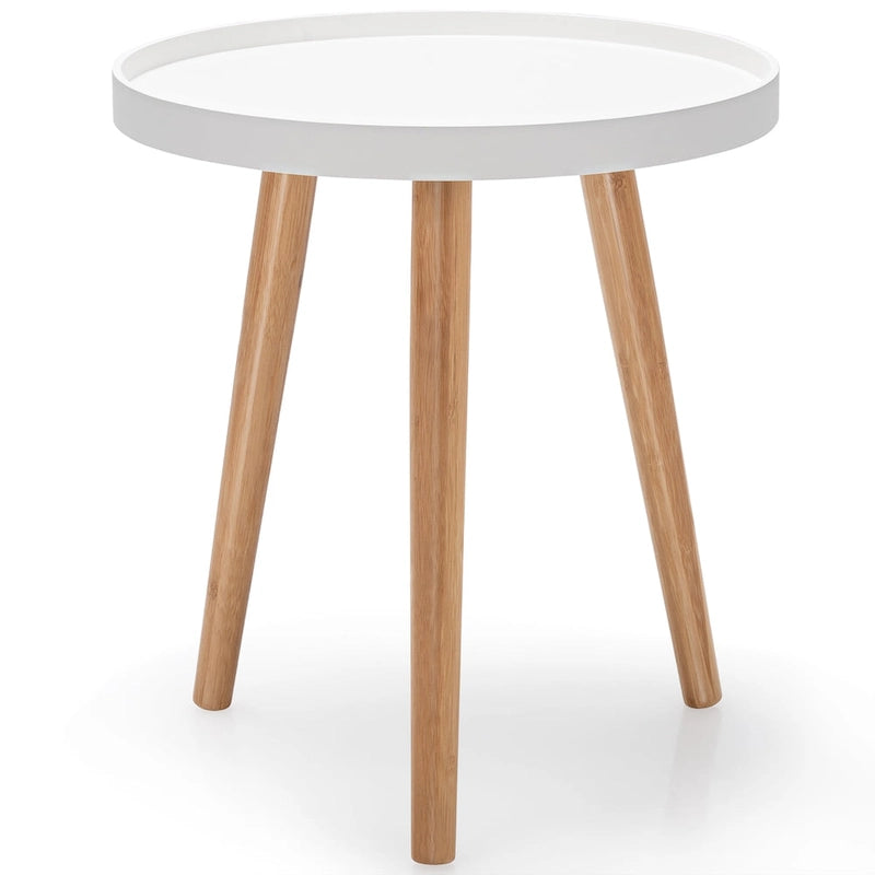 Runder Beistelltisch mit Holztablett, robuster Sofa-Beistelltisch