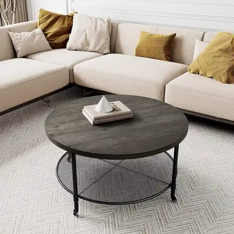 Runder Industrial-Couchtisch mit Rollen