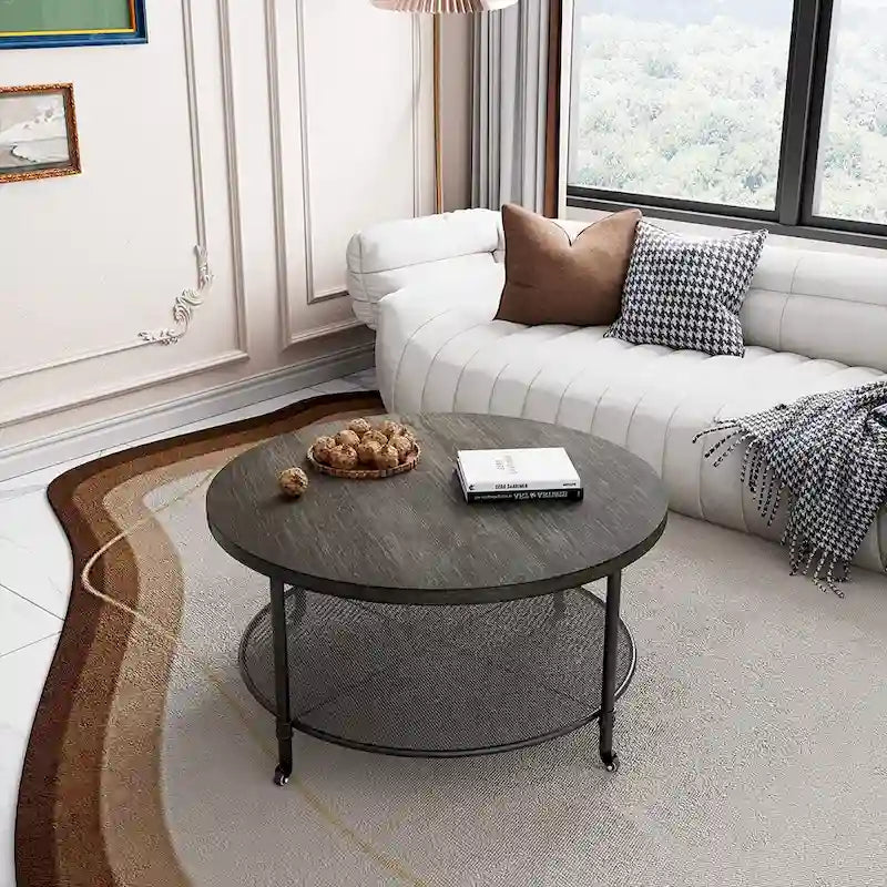 Runder Industrial-Couchtisch mit Rollen