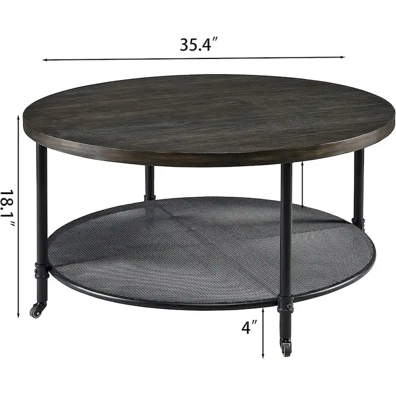 Runder Industrial-Couchtisch mit Rollen