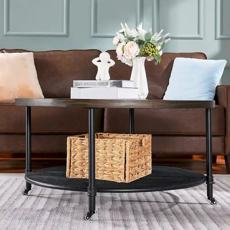 Runder Industrial-Couchtisch mit Rollen