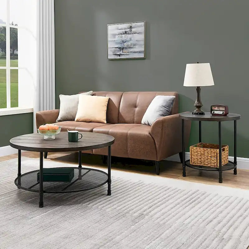 Runder Industrial-Couchtisch mit Rollen