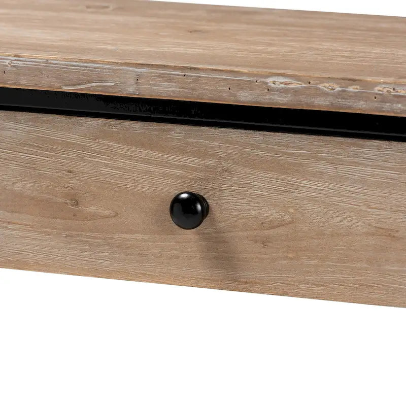 Silas moderne industrielle Konsole mit 2 Schubladen aus naturfarbenem Holz und schwarzem Metall