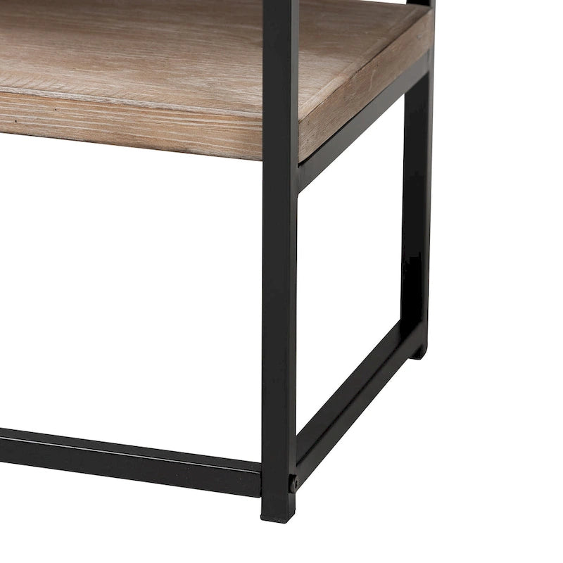 Silas moderne industrielle Konsole mit 2 Schubladen aus naturfarbenem Holz und schwarzem Metall