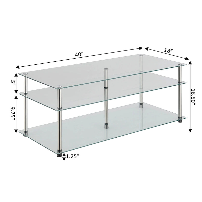 Convenience Concepts Designs2Go Classic Glas-Couchtisch mit 3 Ebenen