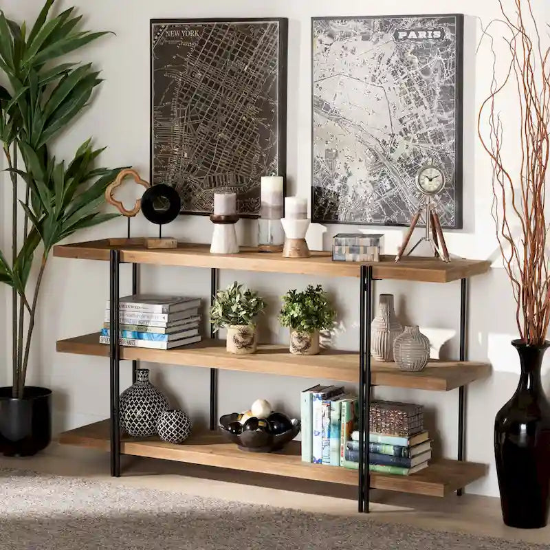 Tarah Brown Konsolentisch aus Holz und schwarzem Metall