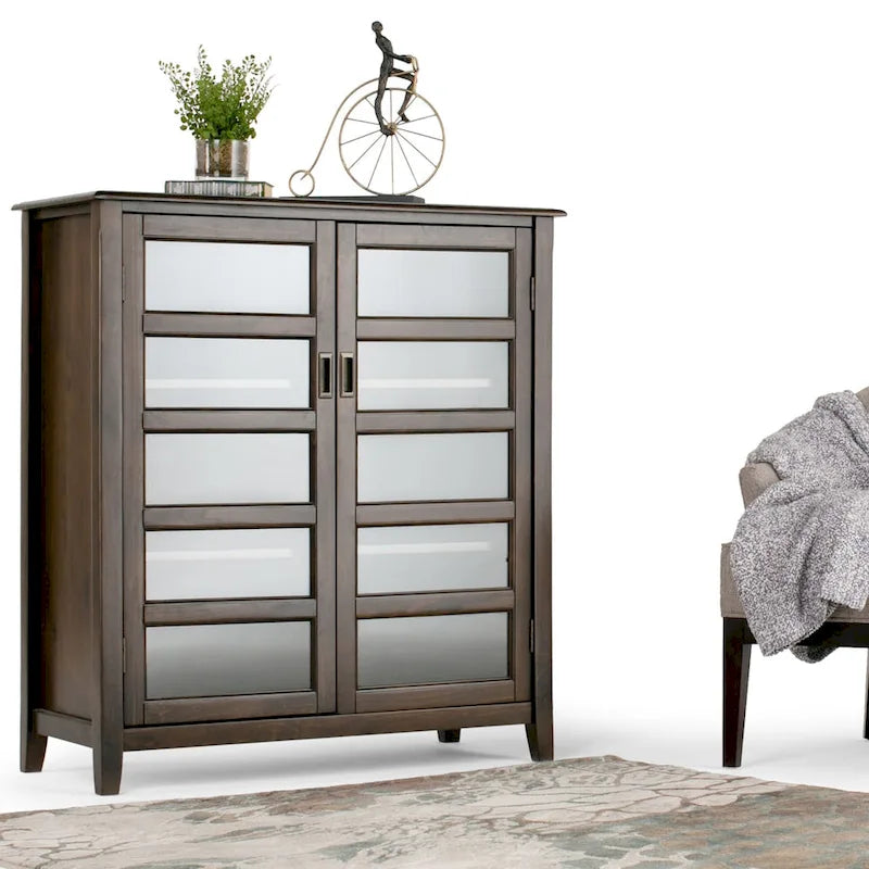 WYNDENHALL Portland SOLID WOOD 40 inch Wide Transitional Medium Storage Cabinet in Mahogany Brown - 40w x 16.9d x 44h