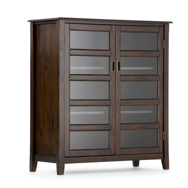 WYNDENHALL Portland Massivholz 101,6 cm breiter Übergangs-Medien-Aufbewahrungsschrank in Mahagonibraun – 101,6 B x 42,9 T x 111,8 H cm