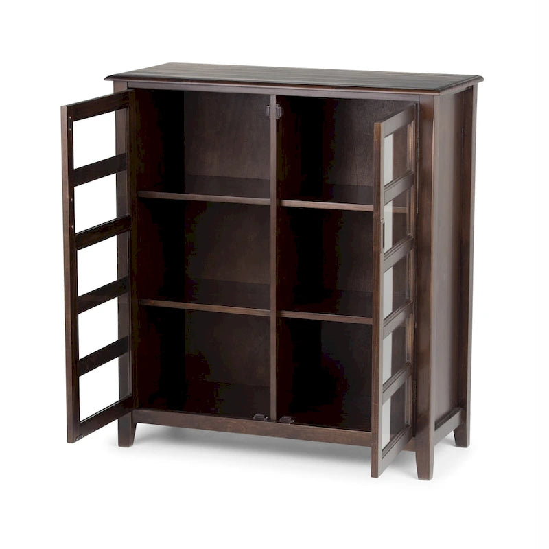 WYNDENHALL Portland Massivholz 101,6 cm breiter Übergangs-Medien-Aufbewahrungsschrank in Mahagonibraun – 101,6 B x 42,9 T x 111,8 H cm
