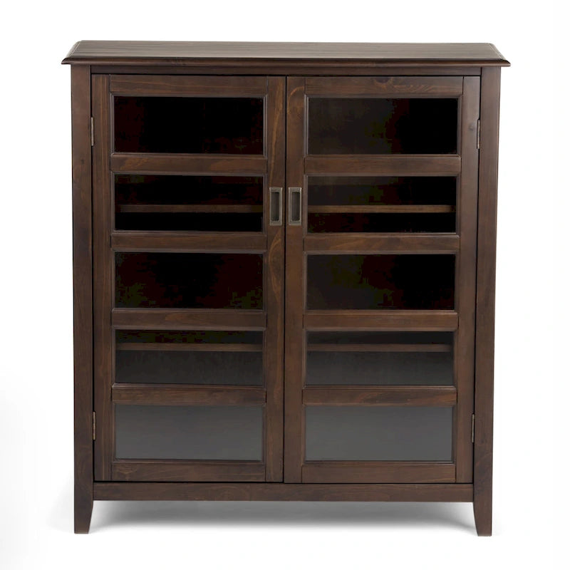 WYNDENHALL Portland Massivholz 101,6 cm breiter Übergangs-Medien-Aufbewahrungsschrank in Mahagonibraun – 101,6 B x 42,9 T x 111,8 H cm