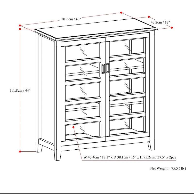 WYNDENHALL Portland Massivholz 101,6 cm breiter Übergangs-Medien-Aufbewahrungsschrank in Mahagonibraun – 101,6 B x 42,9 T x 111,8 H cm