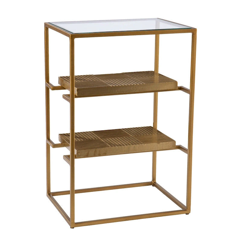 SEI Furniture Pantello Beistelltisch mit Glasplatte und Regalböden, Messing