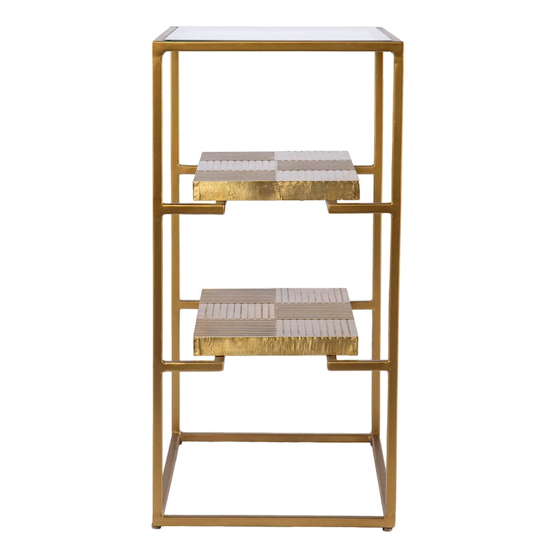 SEI Furniture Pantello Beistelltisch mit Glasplatte und Regalböden, Messing