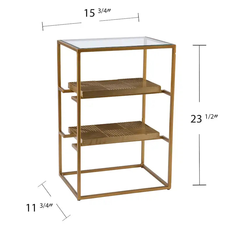 SEI Furniture Pantello Beistelltisch mit Glasplatte und Regalböden, Messing
