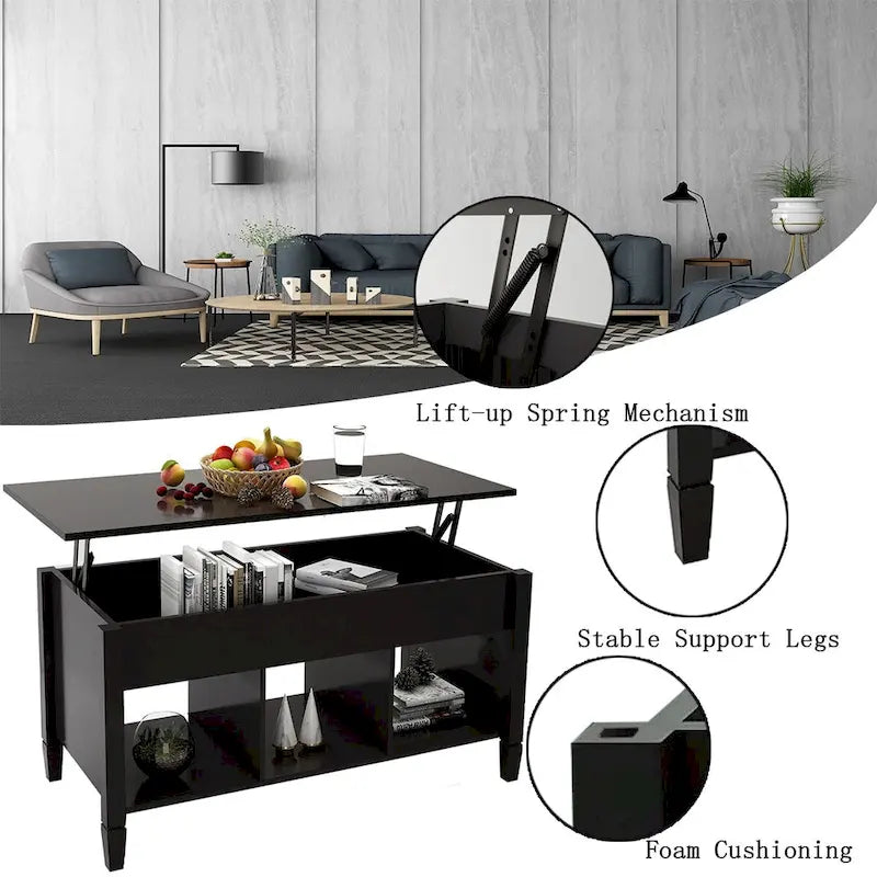 Couchtisch mit Hebefunktion – Schwarz