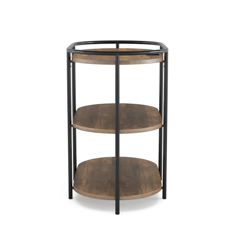 Moore Industrial Brown 26 Zoll Stahl 3-stöckiger Beistelltisch mit USB-Anschlüssen und Steckdosen von Furniture of America