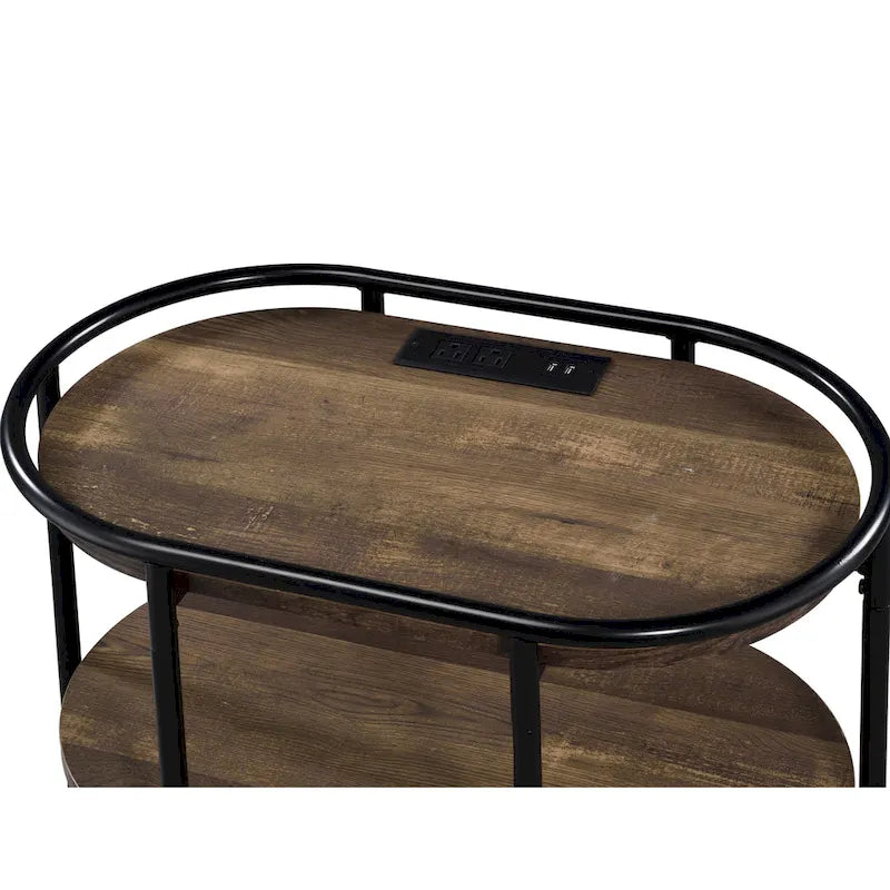 Moore Industrial Brown 26 Zoll Stahl 3-stöckiger Beistelltisch mit USB-Anschlüssen und Steckdosen von Furniture of America