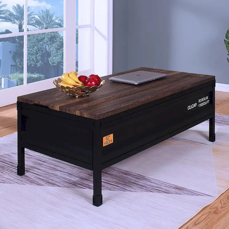 Orya Industrial Black Couchtisch mit Hebefunktion aus Stahl, 47 Zoll, von Furniture of America