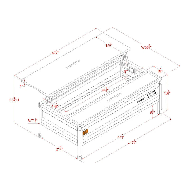 Orya Industrial Black Couchtisch mit Hebefunktion aus Stahl, 47 Zoll, von Furniture of America