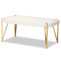Kassa Glam Couchtisch aus gebürstetem Goldmetall und weiß lackiertem Holz
