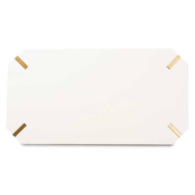 Kassa Glam Couchtisch aus gebürstetem Goldmetall und weiß lackiertem Holz