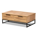 Franklin Couchtisch mit 2 Schubladen, Eiche dunkelbraun und schwarzes Metall