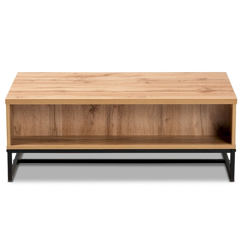 Franklin Couchtisch mit 2 Schubladen, Eiche dunkelbraun und schwarzes Metall