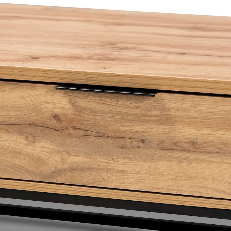 Franklin Couchtisch mit 2 Schubladen, Eiche dunkelbraun und schwarzes Metall