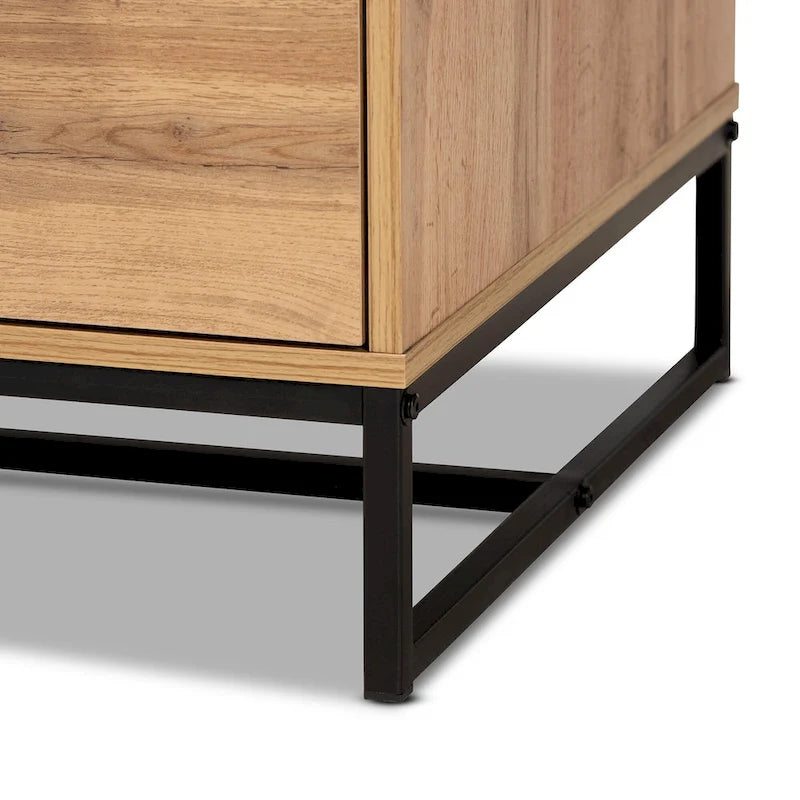 Franklin Couchtisch mit 2 Schubladen, Eiche dunkelbraun und schwarzes Metall