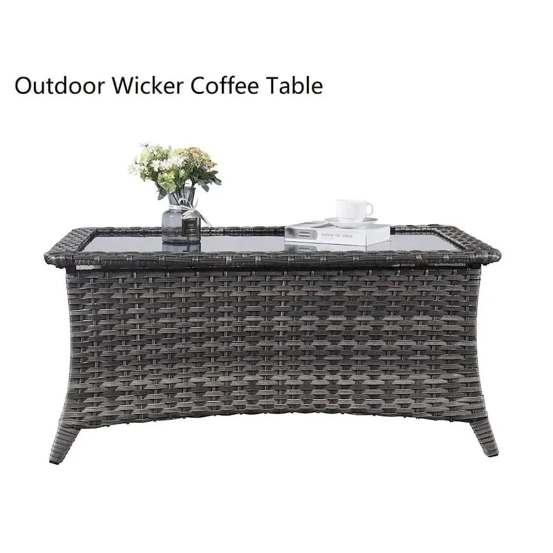 Outdoor Rattan Couchtisch Glastisch Beistelltisch